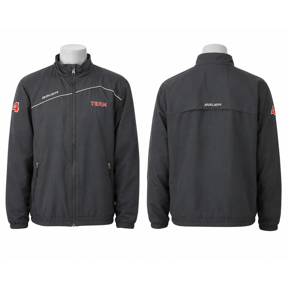 Bauer Team Hockey Jacket Men's Large Black Full Zip Warm Up Number 4 Utah